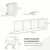 Cancelletto di Sicurezza Pieghevole per Animali Domestici 204x30x61 cm in Legno Bianco