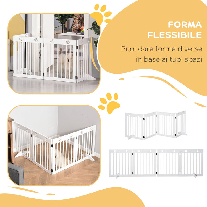 EasyComfort Cancellino per Cani Estensibile e Pieghevole a 4 Sezioni, Cancelletto di Sicurezza in Legno di Pino, 204x30x61cm, Bianco