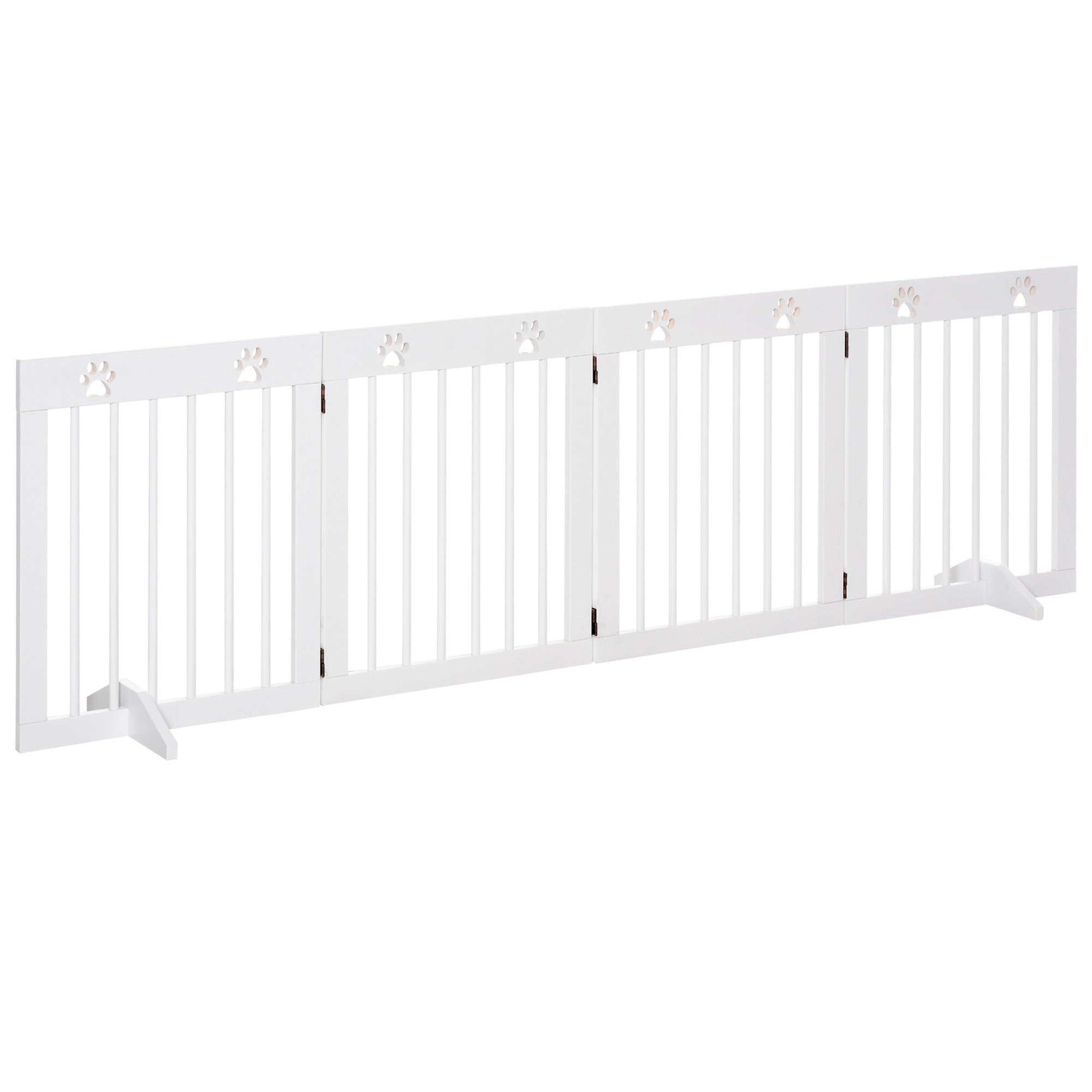 EasyComfort Cancellino per Cani Estensibile e Pieghevole a 4 Sezioni, Cancelletto di Sicurezza in Legno di Pino, 204x30x61cm, Bianco