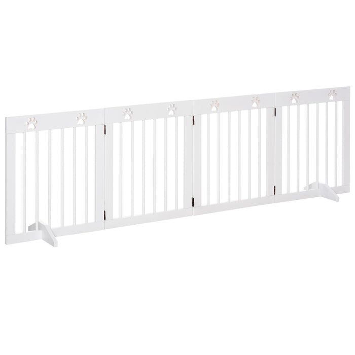 EasyComfort Cancellino per Cani Estensibile e Pieghevole a 4 Sezioni, Cancelletto di Sicurezza in Legno di Pino, 204x30x61cm, Bianco