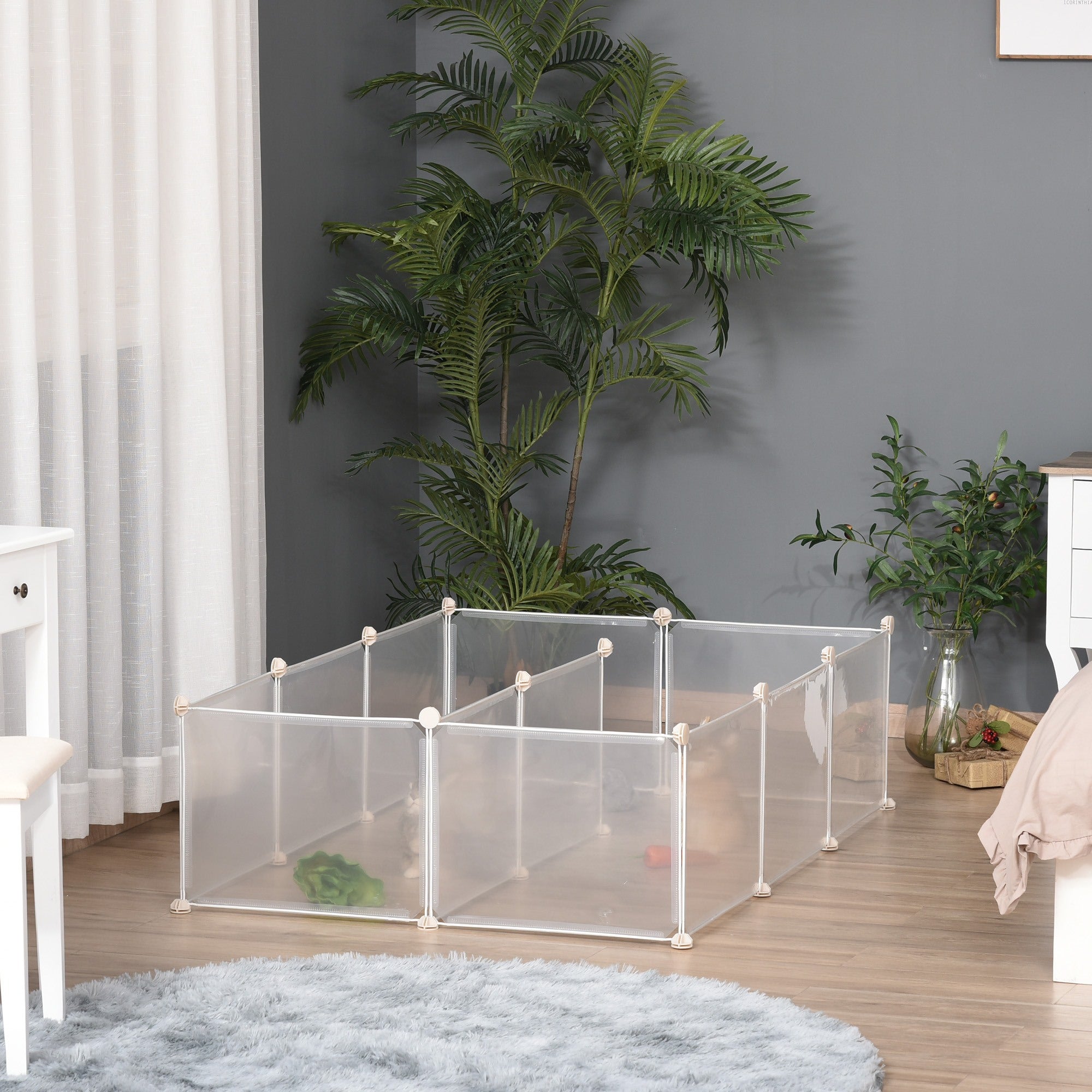 EasyComfort Recinto per Conigli, Cuccioli e Piccoli Animali Modulabile in Metallo e PP, 12 Pannelli da 35x45cm Bianco