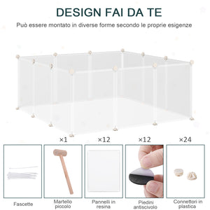 EasyComfort Recinto per Conigli, Cuccioli e Piccoli Animali Modulabile in Metallo e PP, 12 Pannelli da 35x45cm Bianco