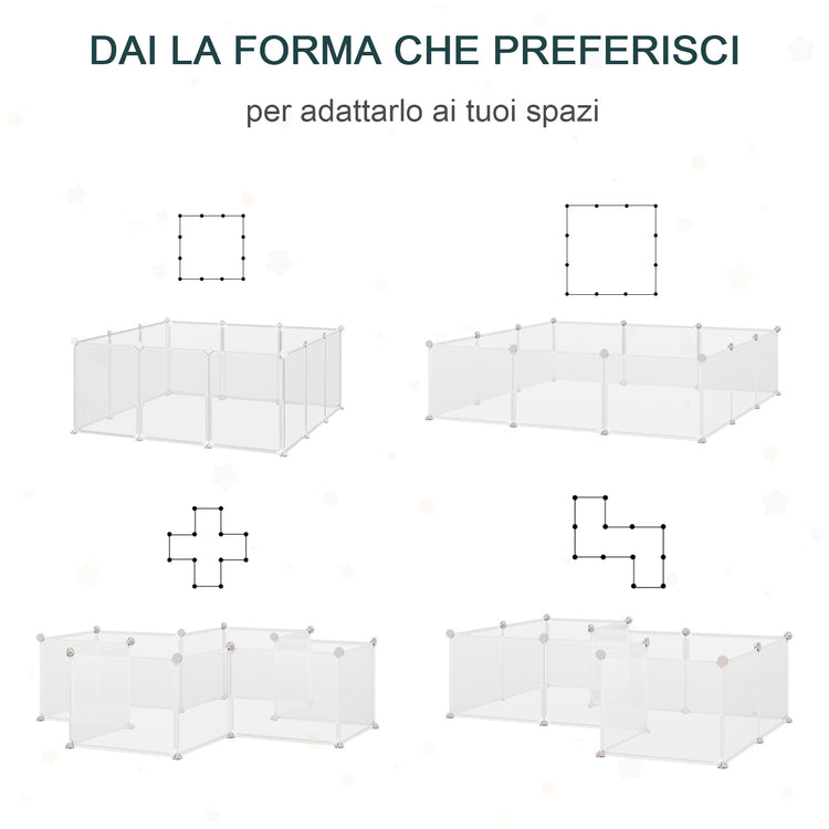 EasyComfort Recinto per Conigli, Cuccioli e Piccoli Animali Modulabile in Metallo e PP, 12 Pannelli da 35x45cm Bianco