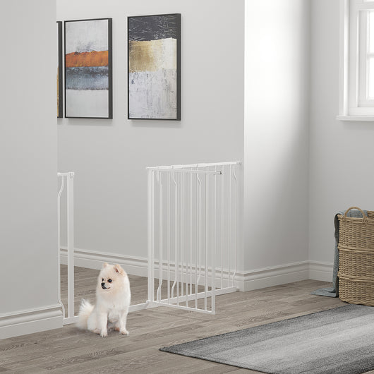 Easycomfort Cancelletto di Sicurezza per Cani in Acciaio e ABS, Estensibile 75-145cm per Scale e Porte, Bianco