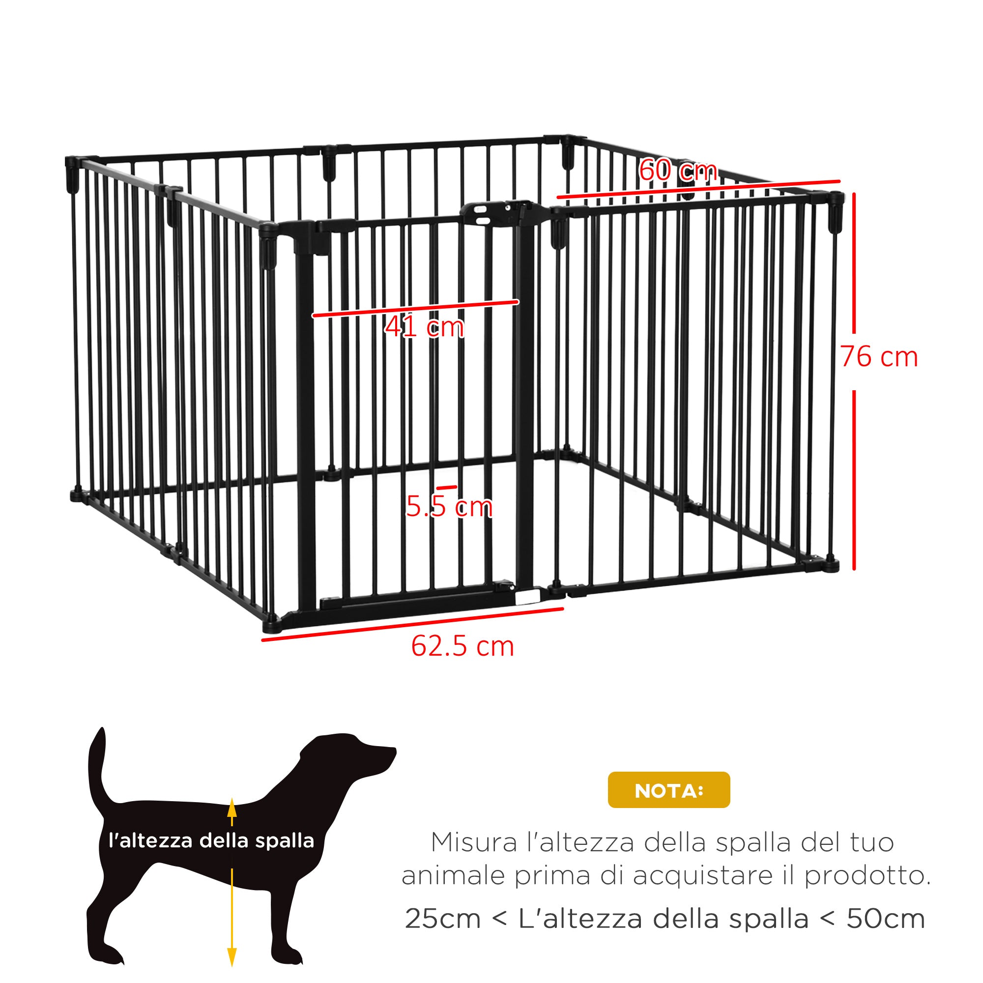 EasyComfort Cancelletto di Sicurezza Pieghevole 8 Sezioni, Cancellino Barriera per Cani in Acciaio, Sistema di Blocco e Chiusura Automatica, Nero