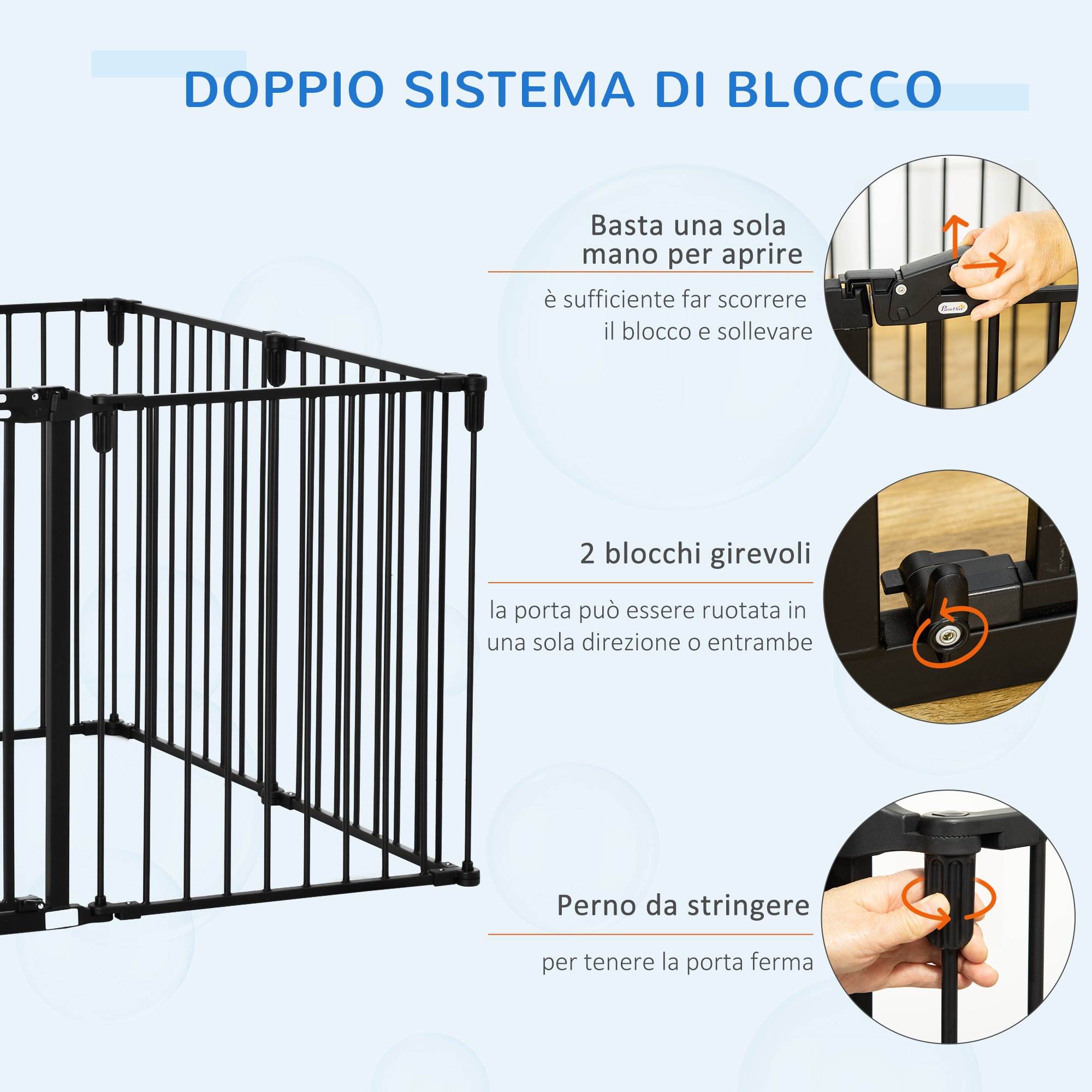 EasyComfort Cancelletto di Sicurezza Pieghevole 8 Sezioni, Cancellino Barriera per Cani in Acciaio, Sistema di Blocco e Chiusura Automatica, Nero