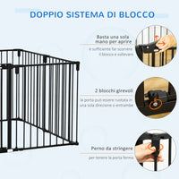 EasyComfort Cancelletto di Sicurezza Pieghevole 8 Sezioni, Cancellino Barriera per Cani in Acciaio, Sistema di Blocco e Chiusura Automatica, Nero