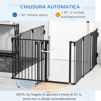 EasyComfort Cancelletto di Sicurezza Pieghevole 8 Sezioni, Cancellino Barriera per Cani in Acciaio, Sistema di Blocco e Chiusura Automatica, Nero