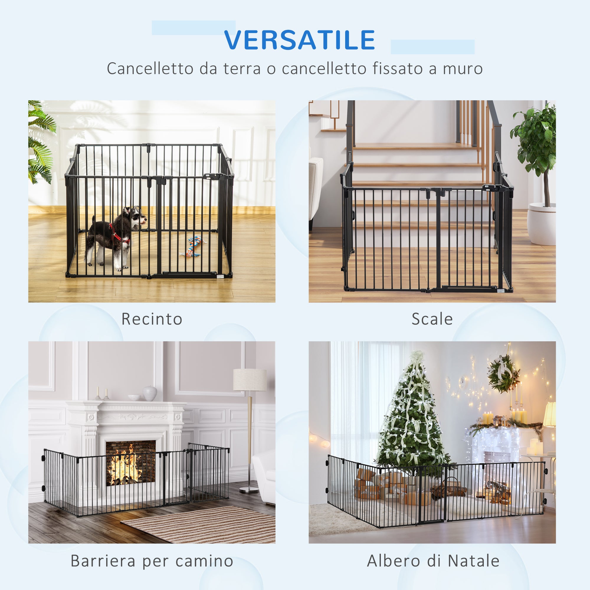 EasyComfort Cancelletto di Sicurezza Pieghevole 8 Sezioni, Cancellino Barriera per Cani in Acciaio, Sistema di Blocco e Chiusura Automatica, Nero