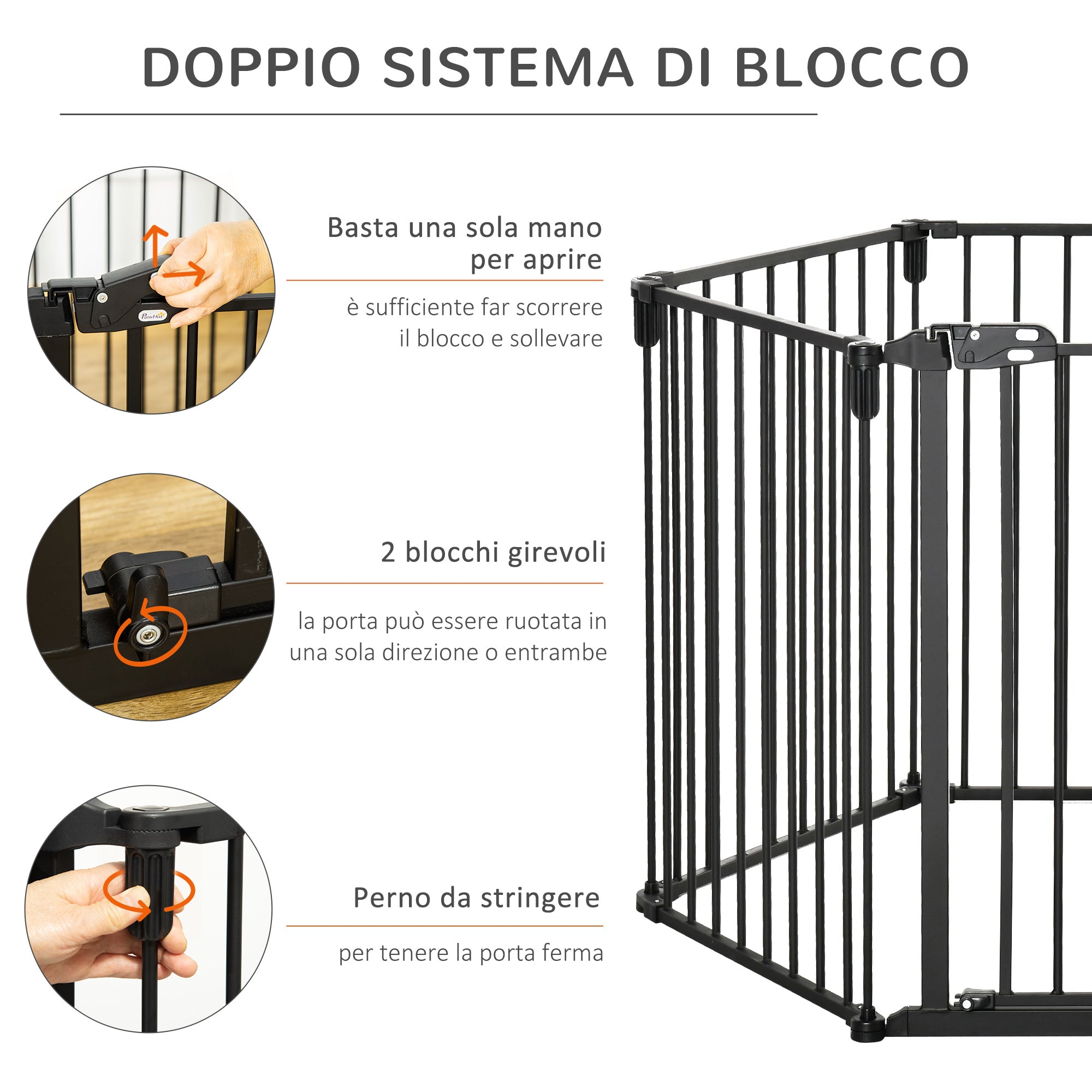 EasyComfort Cancelletto di Sicurezza Pieghevole 6 Sezioni, Cancellino Barriera per Cani in Acciaio, Sistema di Blocco e Chiusura Automatica, Nero