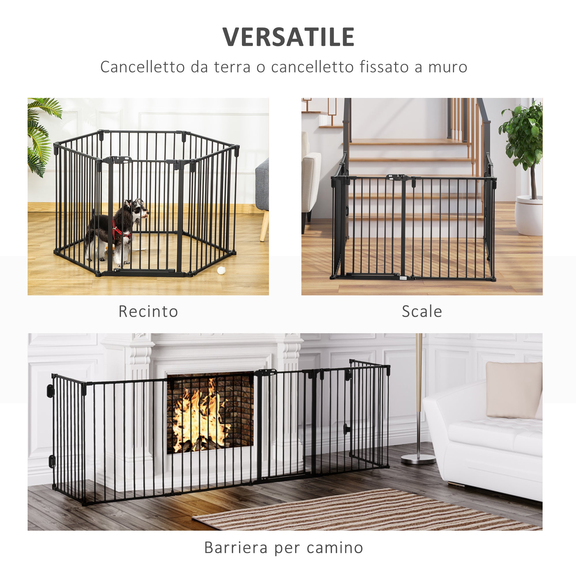 EasyComfort Cancelletto di Sicurezza Pieghevole 6 Sezioni, Cancellino Barriera per Cani in Acciaio, Sistema di Blocco e Chiusura Automatica, Nero