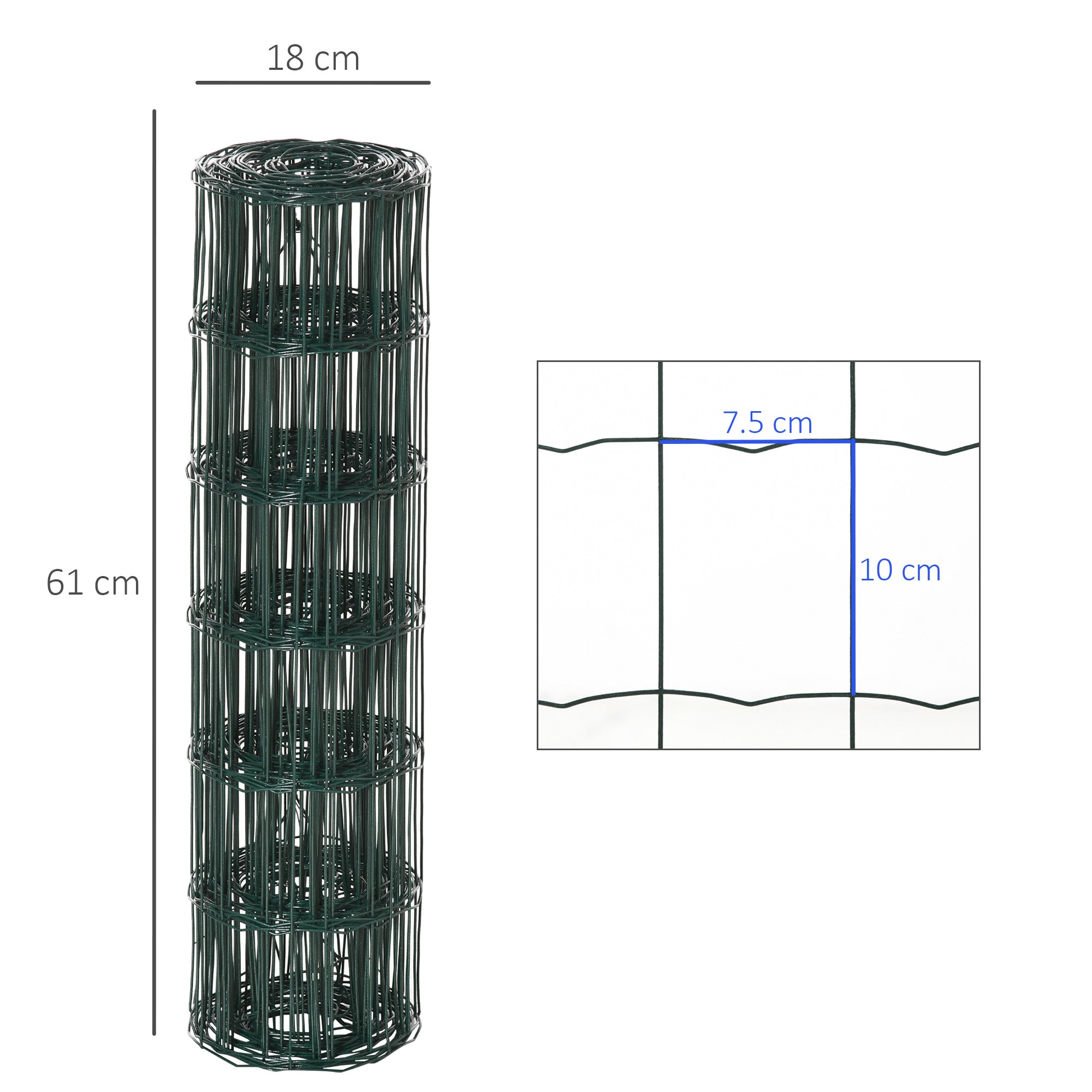 EasyComfort Rete Metallica da Giardino con Rivestimento in PVC per Recinzioni da Esterno, 1000x61cm, Verde