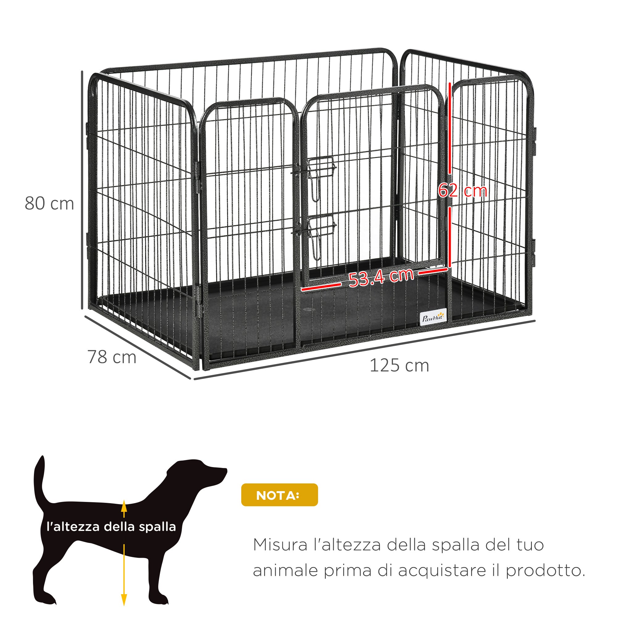 EasyComfort Box per Cani in Metallo con Porta e Vassoio sul Fondo, 125x78x80cm, Grigio