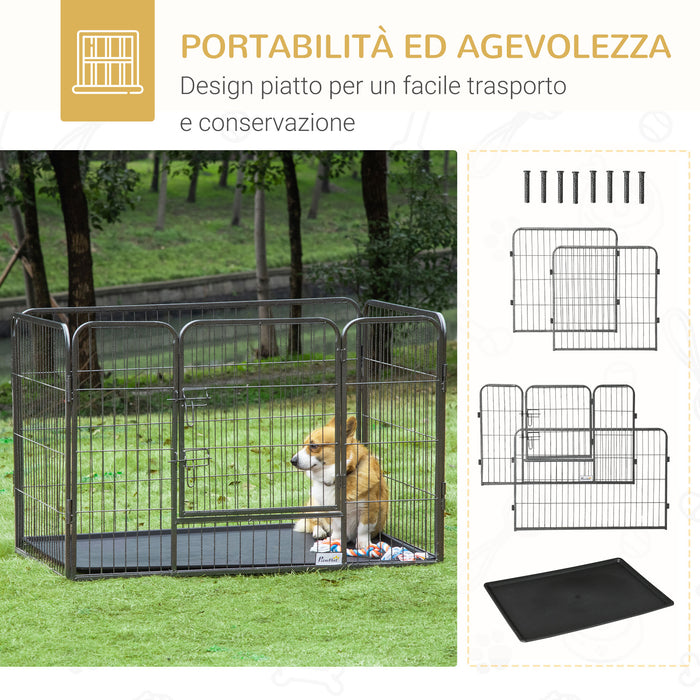 EasyComfort Box per Cani in Metallo con Porta e Vassoio sul Fondo, 125x78x80cm, Grigio