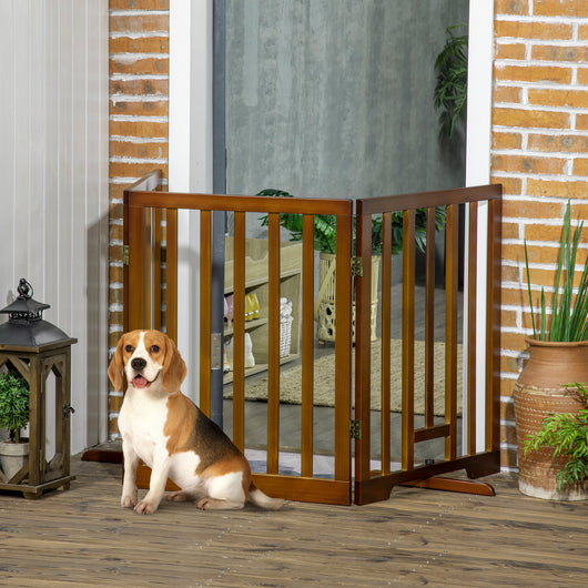 Easycomfort Cancellino per Cani Pieghevole a 3 Pannelli con Piedini Antiscivolo per Corridoi, Scale e Stanze, in Legno di Pino, 181x35x76 cm, Marrone Scuro