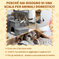 EasyComfort Scaletta per Cani e Gatti 10kg max a 3 Gradini con Casetta per Cani e Spazio Portaoggetti, 73.5x33x40.5 cm, Grigio