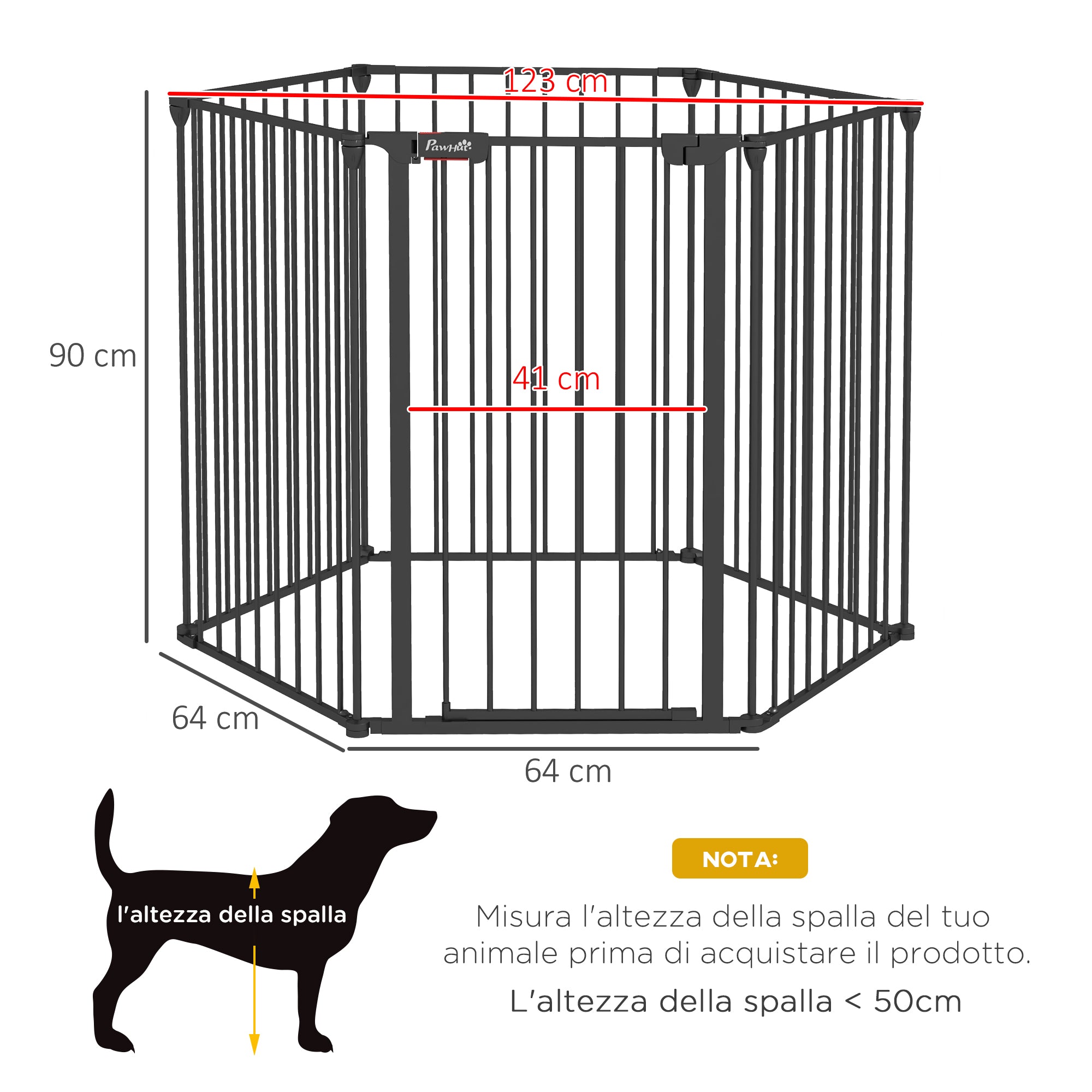 Easycomfort Cancellino per Cani Taglia Media Pieghevole e Modulabile in Metallo e Plastica, 123x102x90 cm, Nero