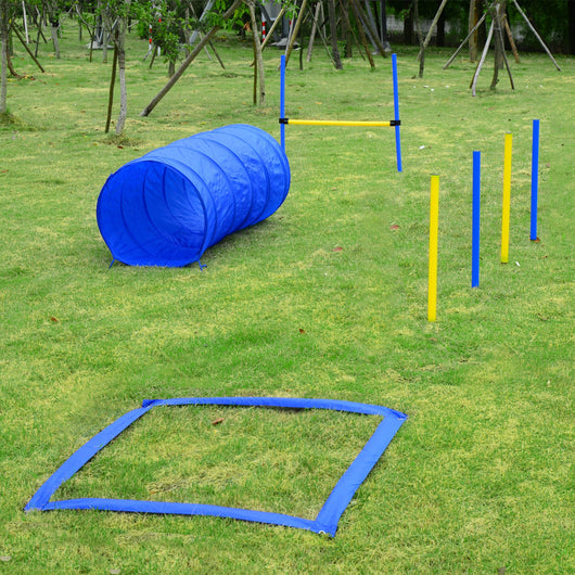 Easycomfort Set Agility Dog per Addestramento Cani con Tunnel, Slalom e Ostacolo, Sacca di Trasporto, Giallo e Blu