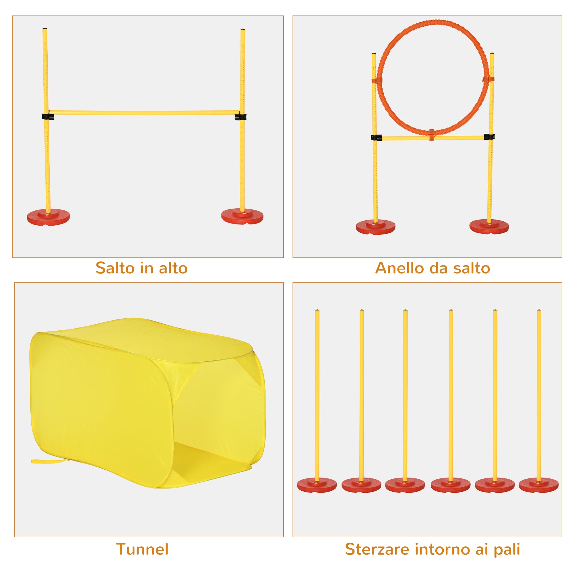 EasyComfort Set Agility Dog per Addestramento Cani con Ostacoli Regolabili, Slalom e Tunnel