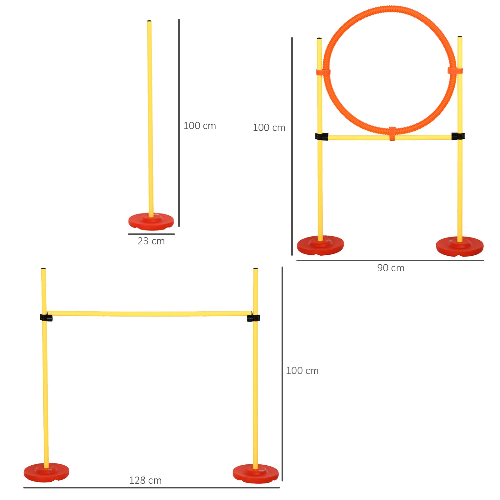 EasyComfort Set Agility Dog 3 Esercizi: Slalom, Ostacoli, Anello, per Addestramento Cani, Portatile, 2.5 kg, Giallo e Rosso