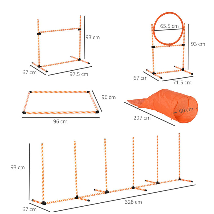 Easycomfort Attrezzi Agility Dog Set Completo Percorso Agility Dog con 5 Pezzi Slalom, Ostacolo e Tunnel, Arancione