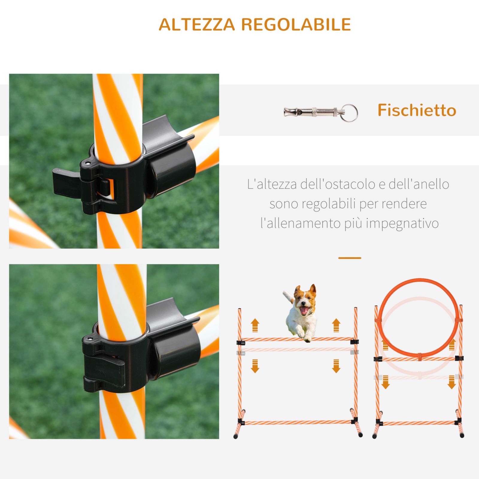 Easycomfort Attrezzi Agility Dog Set Completo Percorso Agility Dog con 5 Pezzi Slalom, Ostacolo e Tunnel, Arancione