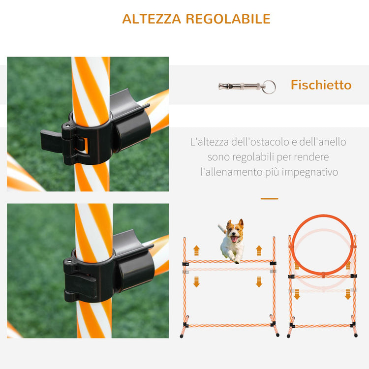 Easycomfort Attrezzi Agility Dog Set Completo Percorso Agility Dog con 5 Pezzi Slalom, Ostacolo e Tunnel, Arancione