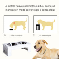 Easycomfort Ciotola Rialzata per Cani in Acciaio Inossidabile, Base in Legno MDF, con 2 Piatti, 44x24x15cm