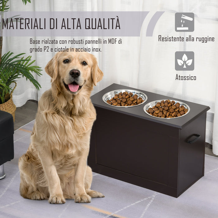 Ciotole per Cani e Gatti con Supporto Contenitore Rialzato 60x30x41 cm  Marrone