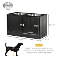 EasyComfort Ciotola per Cani Rialzata con Vano Contenitore, 2 Ciotole in Acciaio Inox Rimovibili, 60x30x35.5cm, Nero