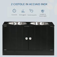 EasyComfort Ciotola per Cani Rialzata con Vano Contenitore, 2 Ciotole in Acciaio Inox Rimovibili, 60x30x35.5cm, Nero