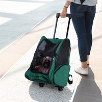 EasyComfort Trasportino Zaino 2 in 1 per Cani e Gatti con Tasche Laterali, Maniglia Telescopica e Ruote, 42x25x55cm, Verde