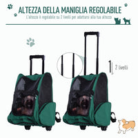 EasyComfort Trasportino Zaino 2 in 1 per Cani e Gatti con Tasche Laterali, Maniglia Telescopica e Ruote, 42x25x55cm, Verde