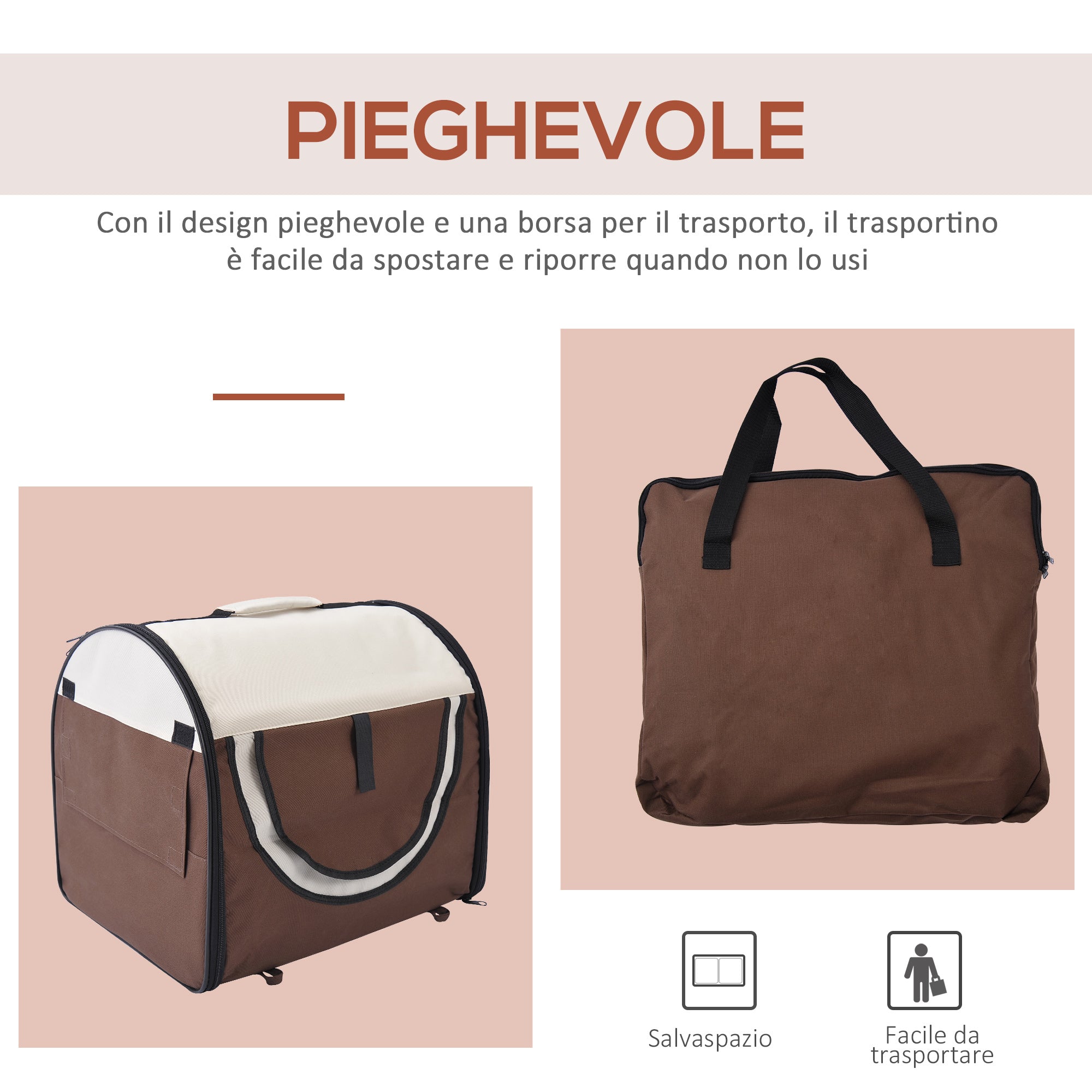 EasyComfort Trasportino Gabbia da Trasporto per Cani Gatti e Animali Domestici Pieghevole 46x36x41cm caffè