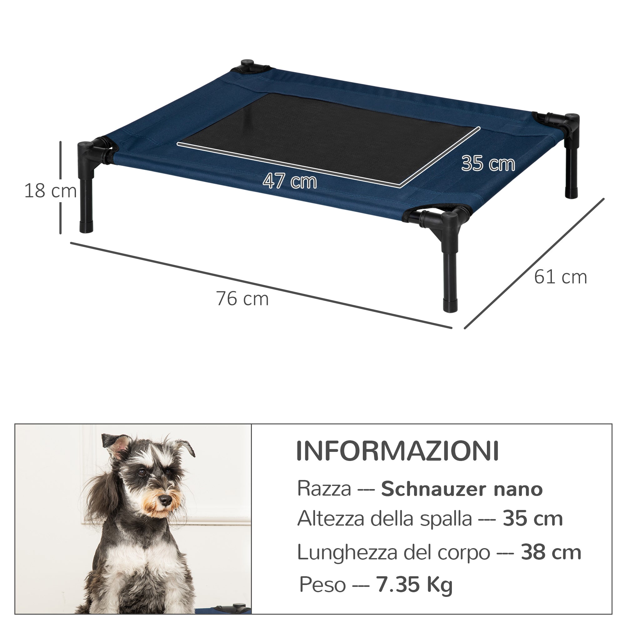 Easycomfort Letto Rialzato per Cani, Cuccia da Viaggio Animali Domestici fino 20kg, Campeggio, Impermeabile - 76x61x18cm