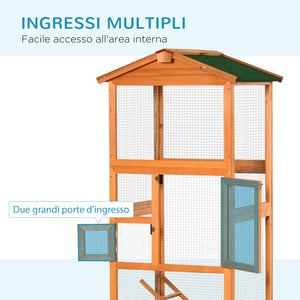 EasyComfort Gabbia per Uccelli Alta 165cm in Legno da Esterno con 2 Porte e Vassoio Estraibile, Arancione