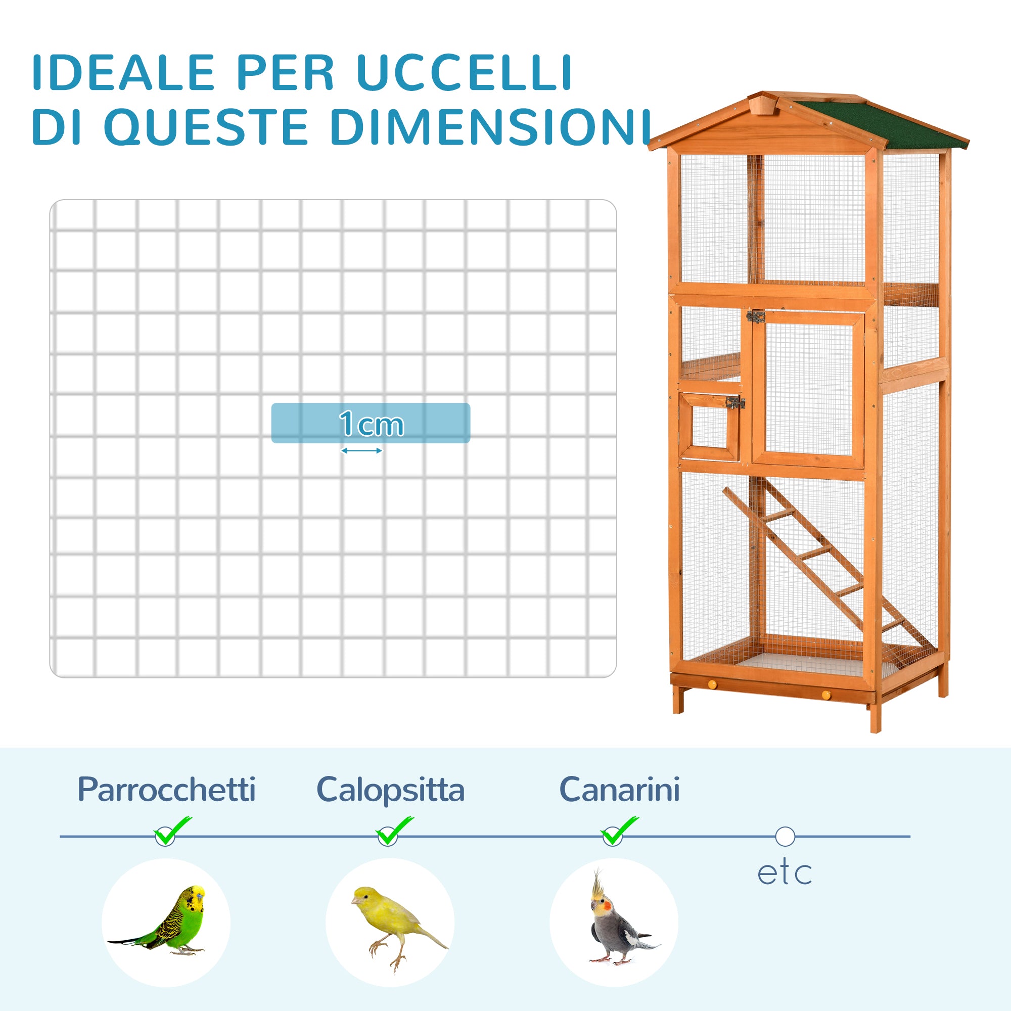 EasyComfort Gabbia per Uccelli Alta 165cm in Legno da Esterno con 2 Porte e Vassoio Estraibile, Arancione