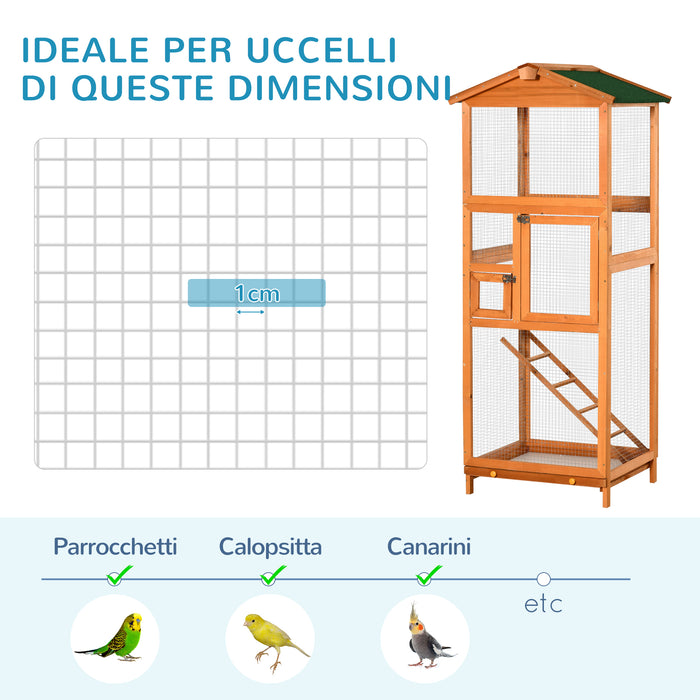 EasyComfort Gabbia per Uccelli Alta 165cm in Legno da Esterno con 2 Porte e Vassoio Estraibile, Arancione