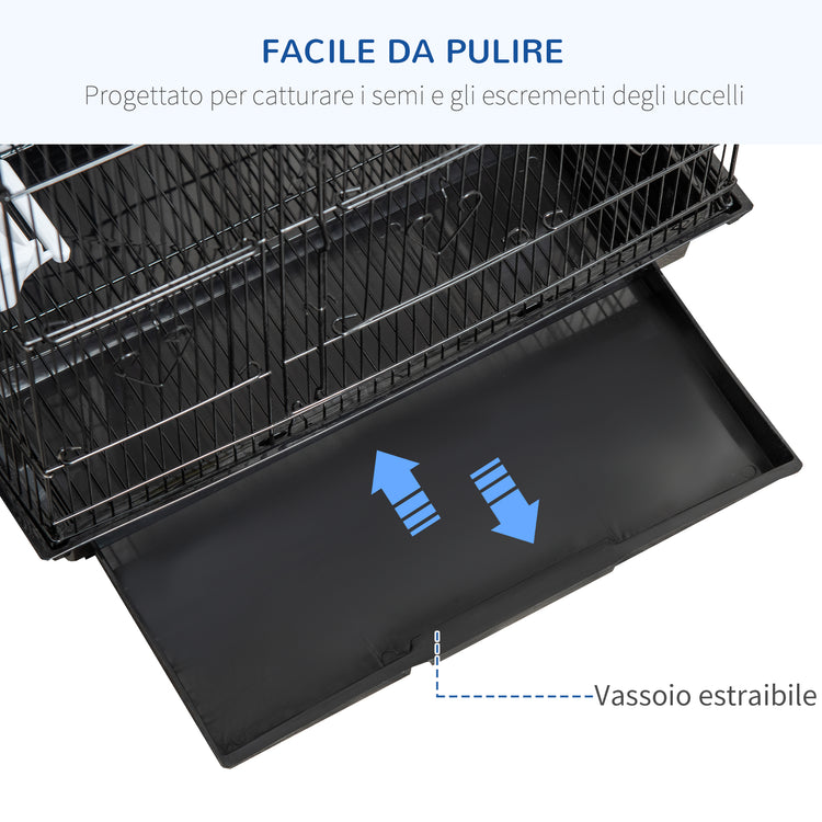 EasyComfort Gabbia per Uccelli in Metallo e Plastica con Trespoli, Altalena e Ciotole, 46.5x35.5x92 cm, Nero