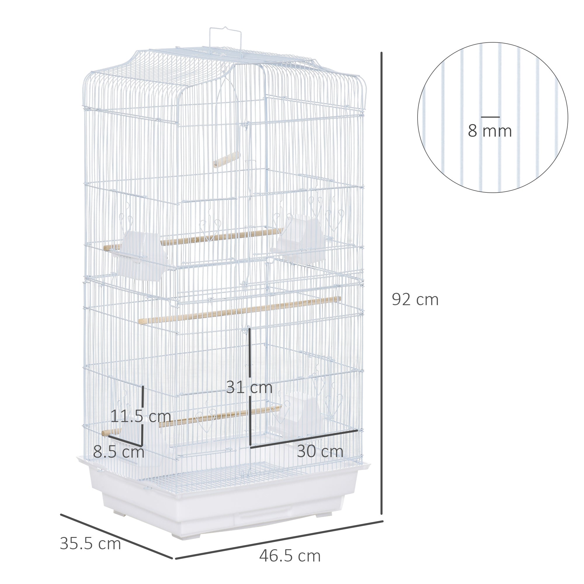 Easycomfort Gabbia per Uccelli con Trespoli, Altalena e Ciotole, Voliera in Metallo e Plastica, 46.5x35.5x92cm, Bianco