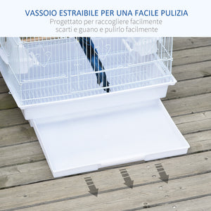 Easycomfort Gabbia per Uccelli con Trespoli, Altalena e Ciotole, Voliera in Metallo e Plastica, 46.5x35.5x92cm, Bianco