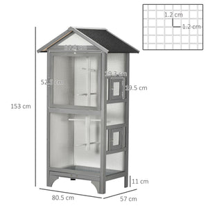 EasyComfort Voliera per Uccelli da Esterno in Legno di Abete, 80.5x57x158.5cm, Grigio Chiaro