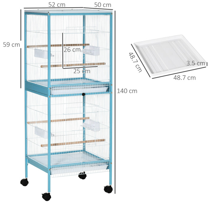 EasyComfort Gabbia per Uccelli 2 in 1 Voliera da Interni con 4 Ruote e Vassoi Estraibili, 51.5x50x140cm