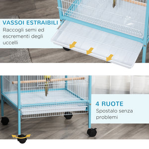 EasyComfort Gabbia per Uccelli 2 in 1 Voliera da Interni con 4 Ruote e Vassoi Estraibili, 51.5x50x140cm