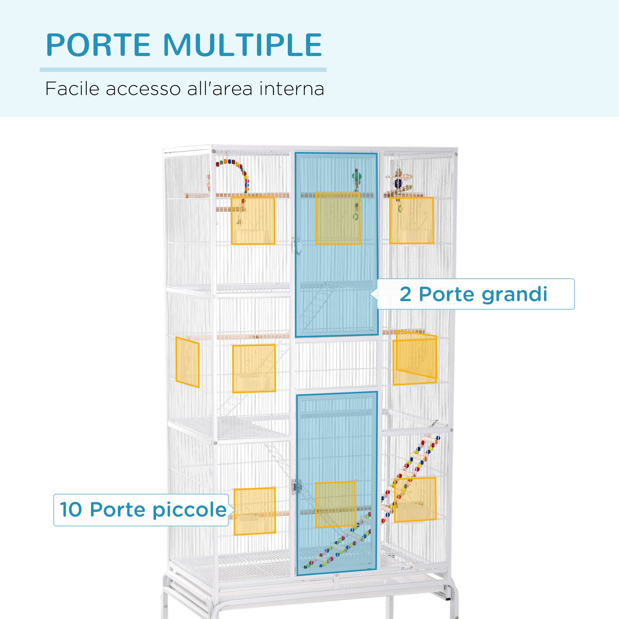 Easycomfort Gabbia per Uccelli in Acciaio e PP con Posatoi, Giochi, Contenitori per Cibo e Vassoio, 83x53x180 cm, Bianco