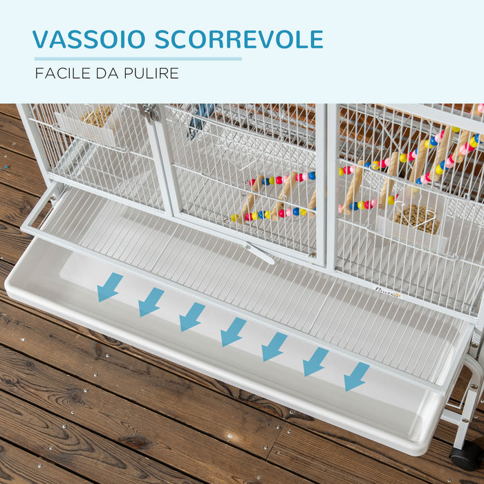 Easycomfort Gabbia per Uccelli in Acciaio e PP con Posatoi, Giochi, Contenitori per Cibo e Vassoio, 83x53x180 cm, Bianco