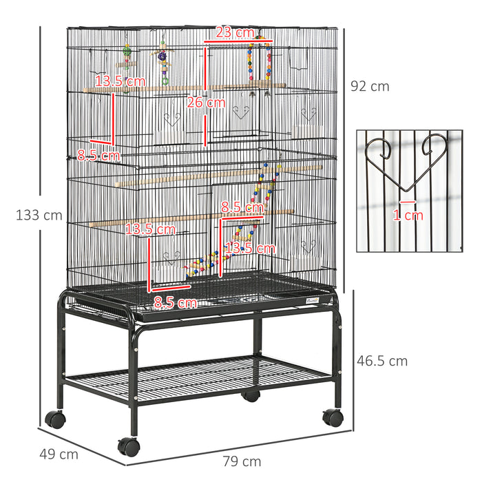 Easycomfort Gabbia per Uccelli in Acciaio con Posatoi, Giochi, Contenitori per Cibo e Vassoio, 79x49x133 cm, Nero