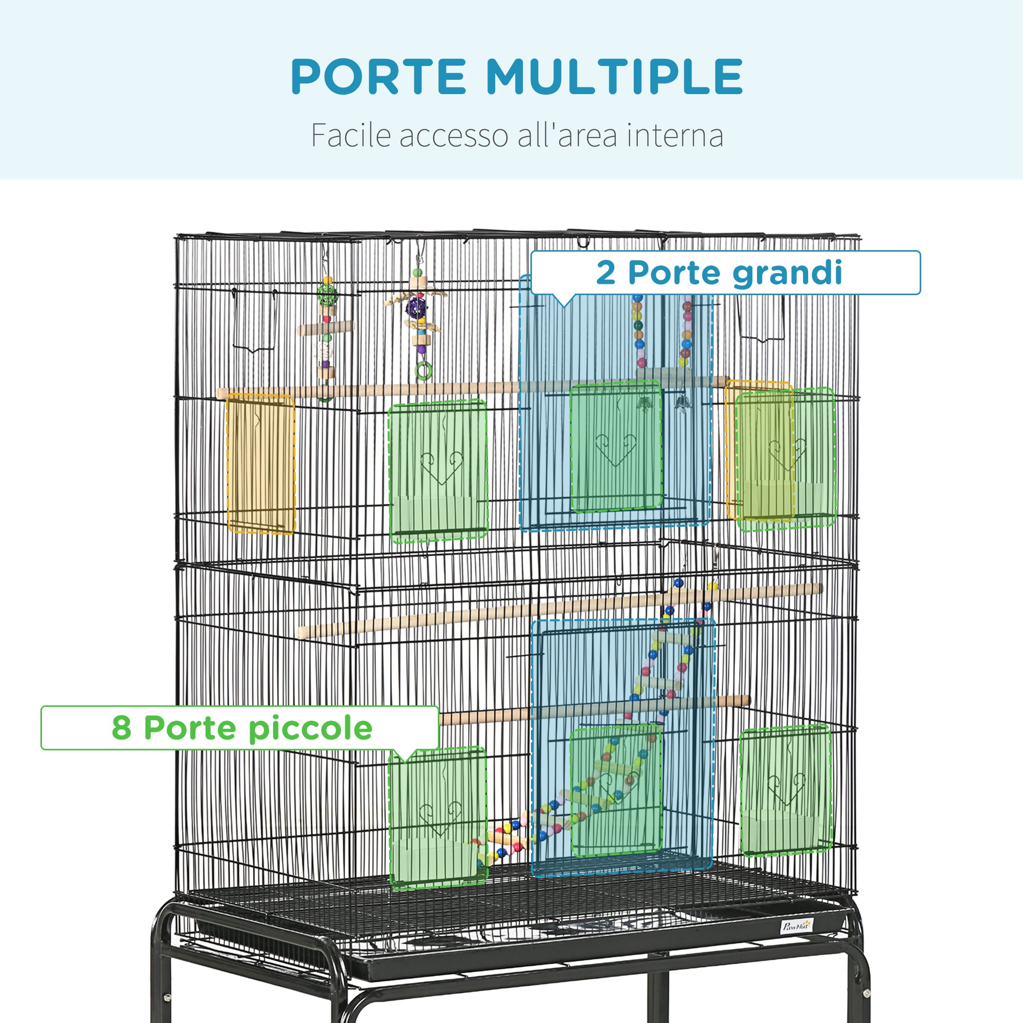 Easycomfort Gabbia per Uccelli in Acciaio con Posatoi, Giochi, Contenitori per Cibo e Vassoio, 79x49x133 cm, Nero