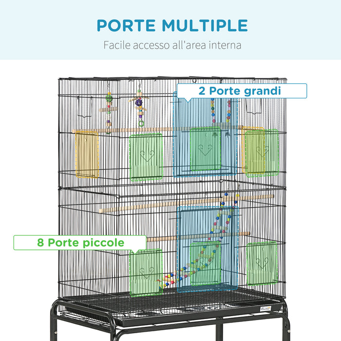 Easycomfort Gabbia per Uccelli in Acciaio con Posatoi, Giochi, Contenitori per Cibo e Vassoio, 79x49x133 cm, Nero