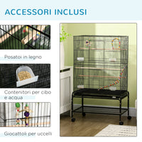 Easycomfort Gabbia per Uccelli in Acciaio con Posatoi, Giochi, Contenitori per Cibo e Vassoio, 79x49x133 cm, Nero